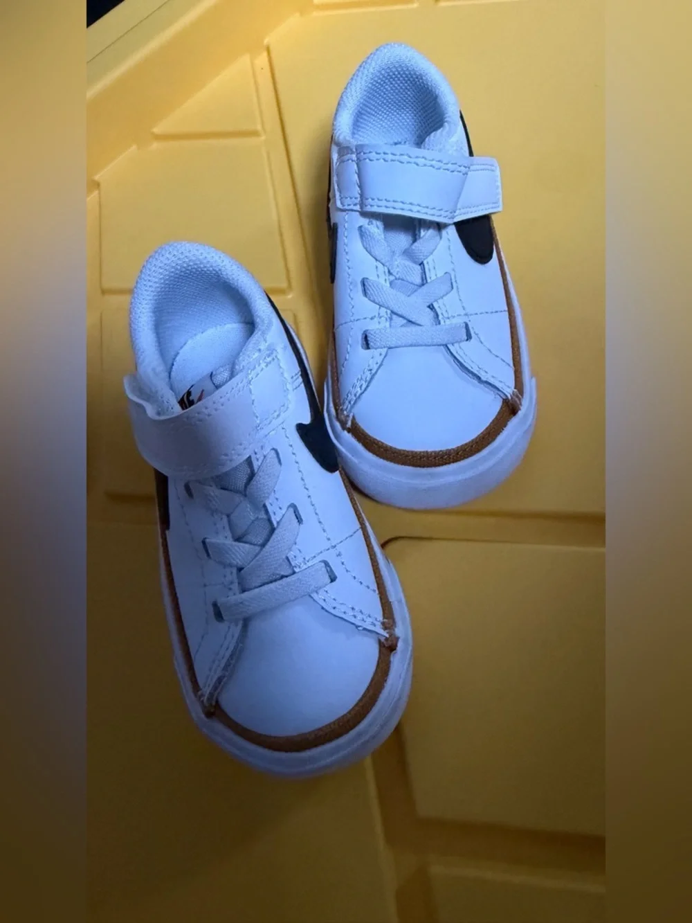 Nike Kids White Sneakers with Brown Trim